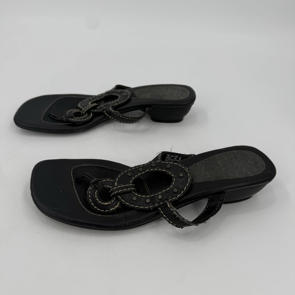 Aerosoles Women's 7.5M Black Leather Thong Slide Sandals Studded